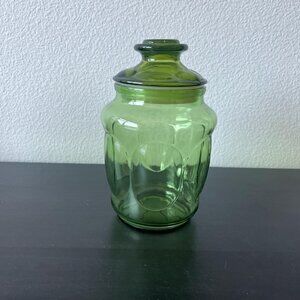 Vintage LE Smith Avocado Apothecary Jar // Avocado Green Lidded Glass Canister